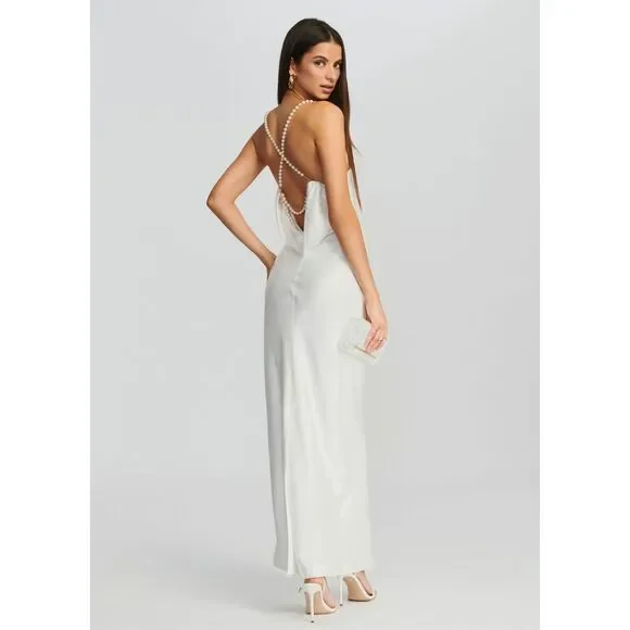 NWT Retrofete Cowl Neck Open Back Pearl Strap Electra Maxi Dress White Medium $5 - Picture 2 of 13